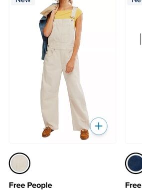 Free People Cream Wide-Leg “Good Luck” Overalls